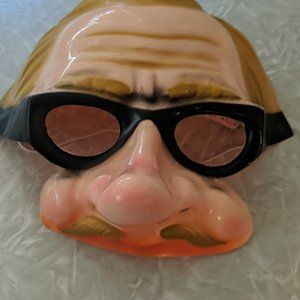 Vintage Halloween Topstone Plastic Mask with Glasses and Mustache